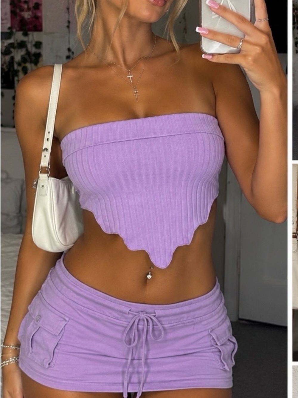 Lavender Ribbed Strapless Crop Top